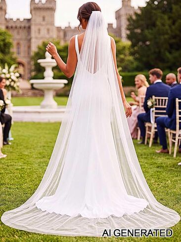 EASEDAILY Bride Wedding Veil Long Cathedral Chapel Length Veils 1 Tier Bridal Tulle Veil with Comb and Cut Edge in Kuwait