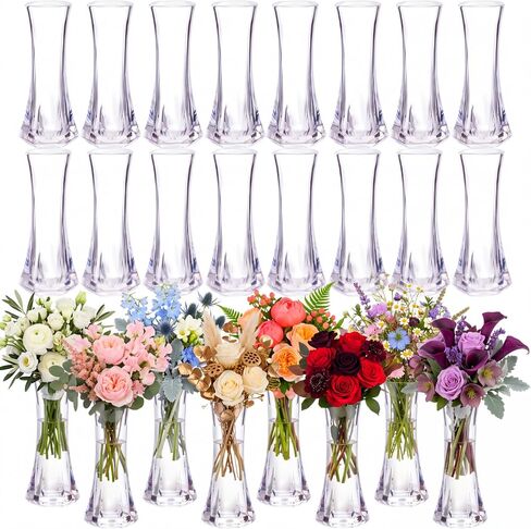 Mumufy 24 Pcs Acrylic Glass Bud Vases Bulk Small Clear Vases for Flowers Height Shatterproof Plastic Crystal Bud Vase for Centerpieces Wedding Home Table Decorations Formal Dinners in Kuwait