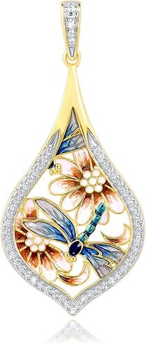 Santuzza 14K Gold Plating Dragonfly Cubic Zirconia Enamel Silver Pendant for Women in Kuwait