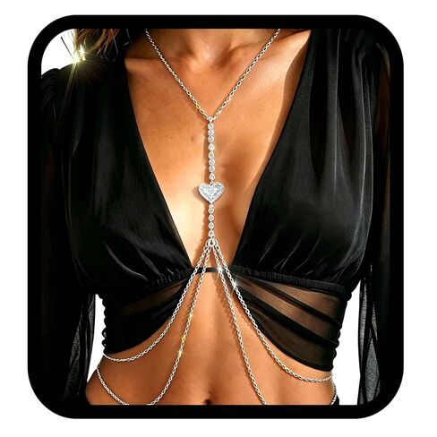 Bounzhi Sexy Rhinestone Body Chain Crossover Bra Crystal Body Jewelry Bikini Beach Body Necklace for Women and Girls in Kuwait