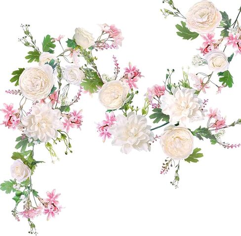 OrgMemory Peony Flower Garland, Rose Flower Swag, 6' Wedding Arch Flowers for Wedding Decor Home Table Runner Mantle Party Decor (Champagne Peony Garland) in Kuwait