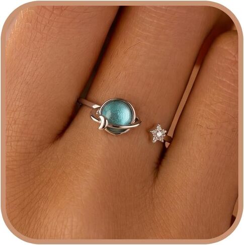 KIFUTENG To My Daughter Fidget Ring,925 Sterling Silver Fidget Anxiety Spinner Planet Rings for Women Girls Open Adjustable Blue Moon Star Ring Bands with AAA Zirconia Christmas Valentines Day Gifts in Kuwait