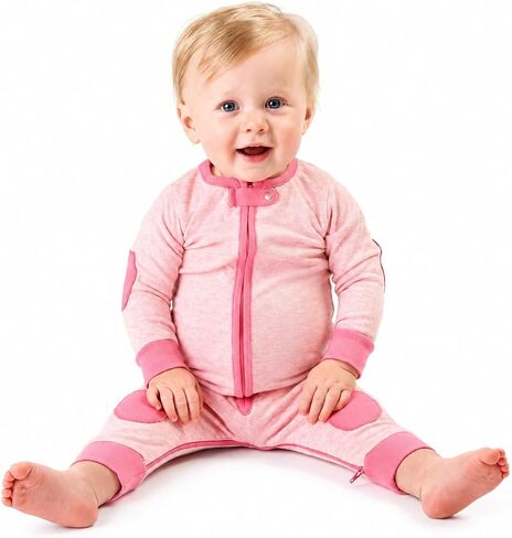 baby deedee Double Zipper Onesies, One Piece Cotton, Long Sleeve Footless Baby Pajamas, 3-6 Months, Heather Pink in Kuwait