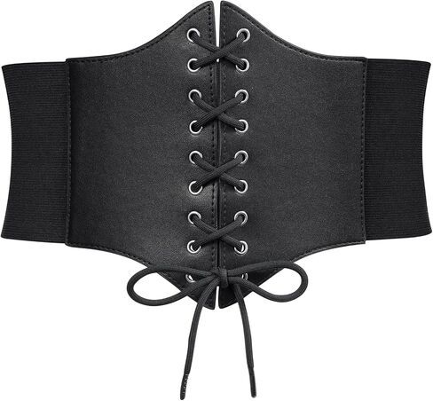 WERFORU Women Corset Elastic Belt Wide Retro Lace-up Tied Costume Waspie Waist Belt for Ladies in Kuwait