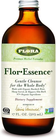 Flora Flor Essence Liquid Tea Blend 32oz LARGE - Gentle Detox Cleanse with Burdock Root, Slippery Elm, Kelp, Thistle - Premium Organic Ingredients in Kuwait