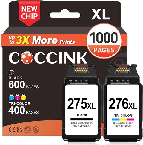 COCCINK PG-275 CL-276 XL Printer Ink Replacement for Canon 275xl and 276xl Compatible to Pixma TS3522 TS3520 TS3500 TR4720 TR4722 TR4725 TR4700 Printer Combo Pack Ink Cartridges (1 Black 1 Color) in Kuwait