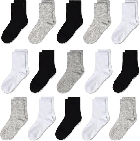 GENTABY Toddlers Kids Crew Socks 15 Pairs Boys Girls Socks Casual Athletic Dress Socks for Kids 1-13 Years in Kuwait