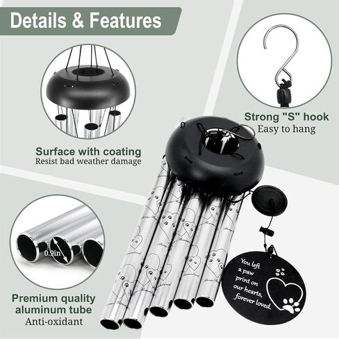 ASTARIN 30 Inches Dog Memorial Wind Chimes with Dog Paw Print, Pet Memorial Wind Chimes for Dogs to Make You Remember Your Pet, Unique Sympathy and Remembrance Gift for Pet Owner in Kuwait