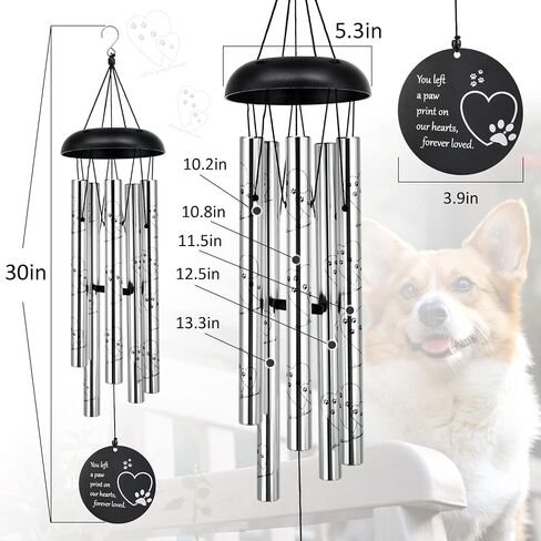 ASTARIN 30 Inches Dog Memorial Wind Chimes with Dog Paw Print, Pet Memorial Wind Chimes for Dogs to Make You Remember Your Pet, Unique Sympathy and Remembrance Gift for Pet Owner in Kuwait