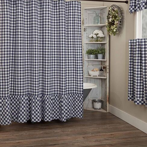 ستائر Piper Classics Vintage Check Blue، مجموعة من 2، 84 بوصة طول × 40 بوصة عرض، مزرعة، بلد، معالجة نافذة الكوخ، ستائر من القماش القطني المربعات in Kuwait