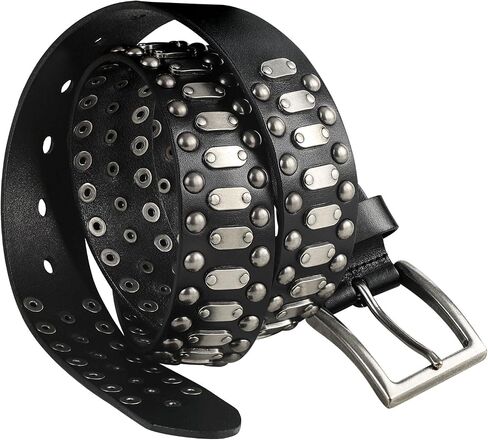 FIORETTO Stylish Mens Studded Casual Italian Cowhide Leather Belts For Jeans Punk Rock Rivets Belt With Buckle For Men Black in Kuwait