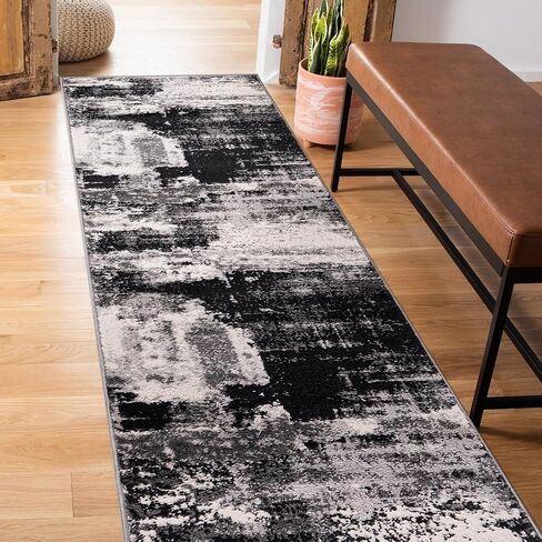 Rugshop Modern Abstract Design Non Shedding Soft Ideal for Living room,Bedroom,Kitchen Runner Rug 2' x 7' Black in Kuwait