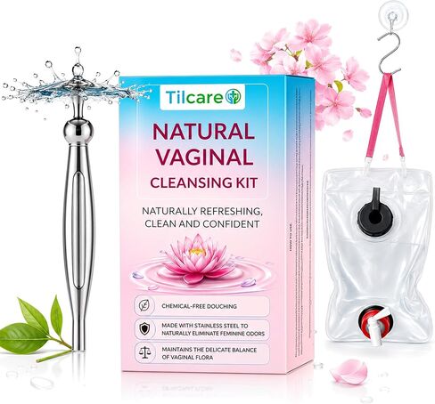 Natural Vaginal Cleanser Wash by Tilcare - Reusable Stainless Steel Douche System for Vaginal Odor and Feminine Hygiene - Water-Based, Chemical-Free Solution in Kuwait