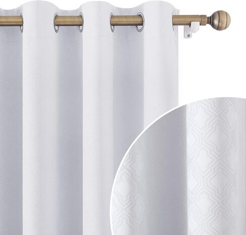 HOMEIDEAS Greyish White Blackout Curtains 52 X 63 Inch Length Wave Line Embossed Grommet Room Darkening Thermal Insulated 2 Panels Window Drapes for Living Room Bedroom in Kuwait
