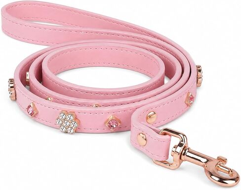 PU Leather Dog Leash with Rhinestone -[X801] Cute Soft Touch Walking Running Leash for Dogs PU Leather Leash for Dogs with Diamond Crystal &Metal Flower Luxury Dog Leash for Small Medium Dogs & Cats in Kuwait