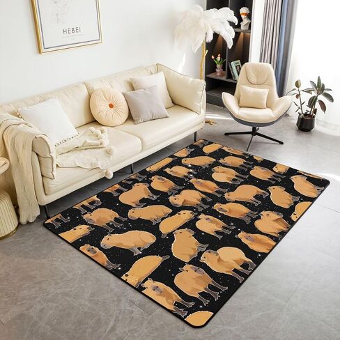Capybara Area Rug 3x5 for Kids - Donuts Kawaii Decorative Carpet Set - Lovely Living Room Rugs With Funny Animal and Food Theme - Bedroom Decor Indoor Floor Mat for Boys and Girls in Kuwait