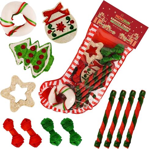 MON2SUN 12 Count Christmas Treats Dog Rawhide Holiday Stocking for Small Dogs in Kuwait