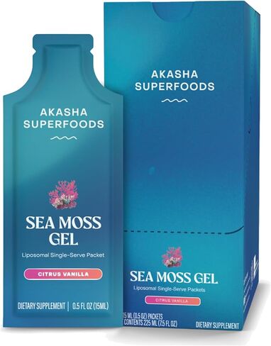 Akasha Superfoods Organic Irish Sea Moss Gel - 30x15ml Sachets I Liposomal Seamoss, On-The-Go Raw Vitamins for Digestion, Immunity, Healthy Skin & Hair, Maximized Nutrient Absorption, Vegan Supplement in Kuwait