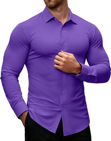 Alimens & Gentle Men's Dress Shirts 16-Way Stretch Slim Fit Long Sleeve Button Down Shirts Wrinkle Free Traveler Shirts in Kuwait