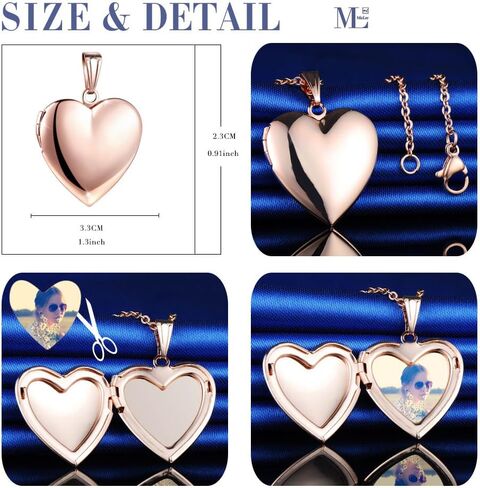 MicLee Women Photo Locket Necklace Heart Shape Locket Necklace Includes 19.7 Inch Stainless Steel Chain with Gift Box in Kuwait