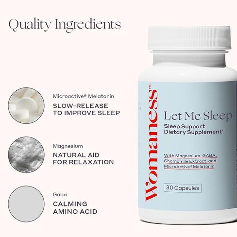 Womaness Let Me Sleep Supplement - Natural Sleep Aid with Melatonin 3mg, Magnesium, GABA and Chamomile Extract - Nighttime Sleeping Aid for Women (30 Capsules) in Kuwait