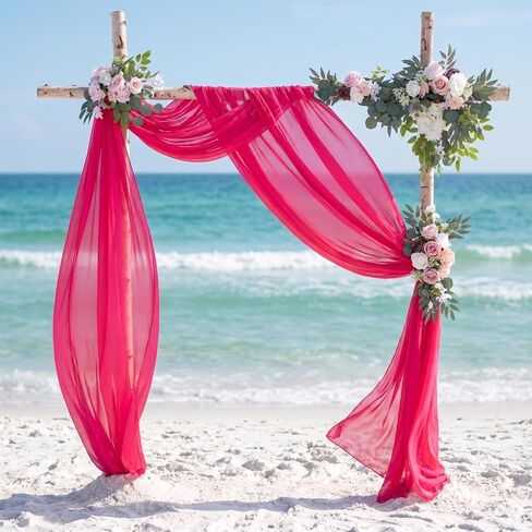 AMZLOKAE Black Wedding Arch Drapes Fabrics 2 Panels Red Chiffon Fabric Drapery 18FT Voile Wedding Archway 6 Yards Wedding Ceremony Reception Swag Decorations Sheer Fabric for Draping in Kuwait