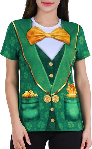 Funny World St. Patrick's Day Women's Leprechaun Costume Clover T-Shirts in Kuwait