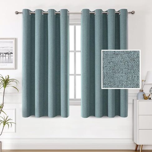H.VERSAILTEX 100% Blackout Linen Curtains Thermal Curtains for Living Room Textured Burlap Curtains with Double Face Linen Grommet Soundproof Bedroom Curtains 52 x 63 Inch, 2 Panels - Heather Sage in Kuwait