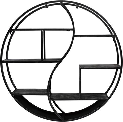 Christopher Knight Home Bobby Industrial Hanging Circular 8 shelves, Wall Shelf, Black Finish, Natural in Kuwait