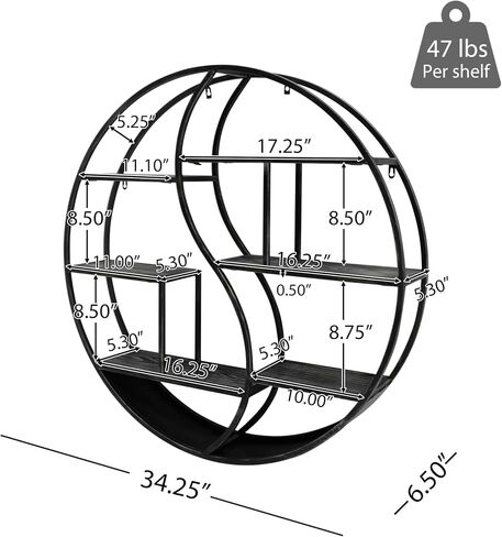Christopher Knight Home Bobby Industrial Hanging Circular 8 shelves, Wall Shelf, Black Finish, Natural in Kuwait