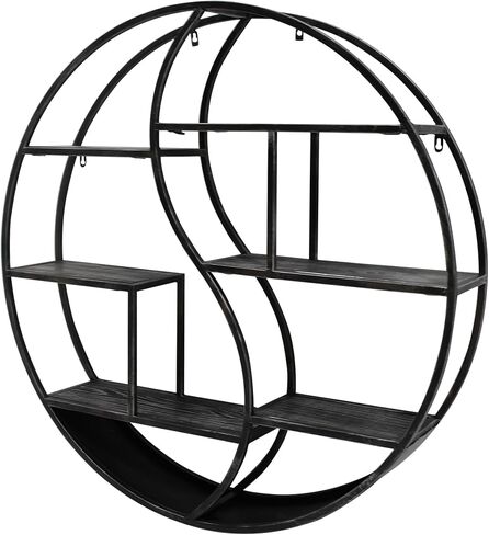 Christopher Knight Home Bobby Industrial Hanging Circular 8 shelves, Wall Shelf, Black Finish, Natural in Kuwait