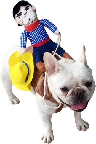 BAMY Large Dog Riding Costume for Halloween Cowboy Rider Pet Suit Funny Dogs Clothes with Doll for Medium Large Dog (L (Chest Circumference 19.7"-27.6")) in Kuwait