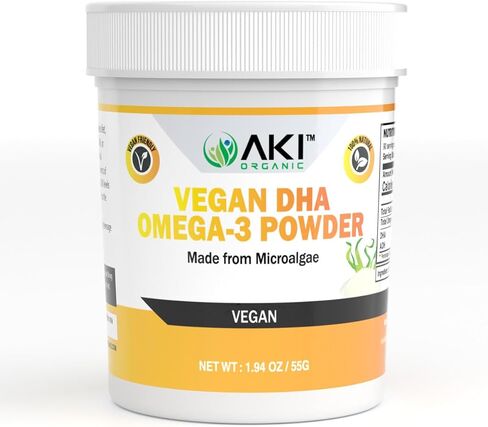 AKI Omega 3 DHA Micro Algae Powder Supplements - Plant Based Keto Vitamin - Alternative to Fish or Krill Oil | Vegan & GMO Free (4.58 Oz / 130G) in Kuwait