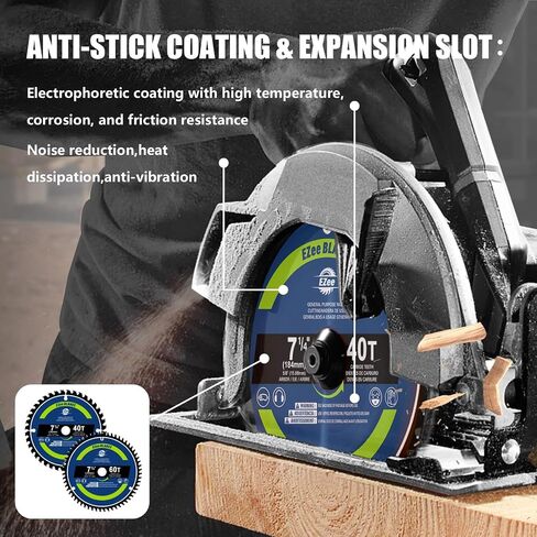 Ezee 7 1/4 Circular Saw Blade 40 Teeth with 5/8" Arbor Wood Cutting Framing Circular Saw Blade, Carbide Tipped, Thin Kerf, Anti-Stick Coating, for Plywood, MDF, OSB CS7-40T in Kuwait
