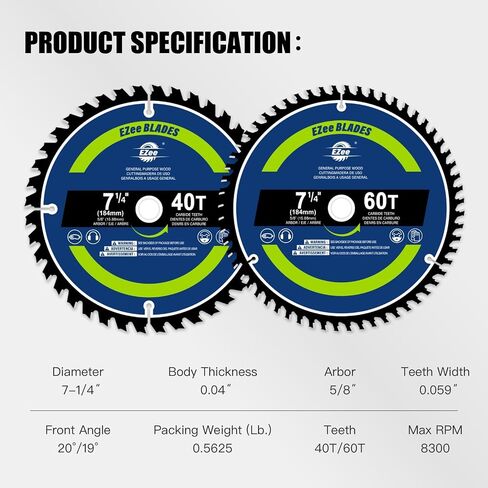 Ezee 7 1/4 Circular Saw Blade 40 Teeth with 5/8" Arbor Wood Cutting Framing Circular Saw Blade, Carbide Tipped, Thin Kerf, Anti-Stick Coating, for Plywood, MDF, OSB CS7-40T in Kuwait