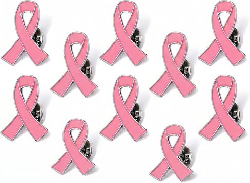 Pack of 10, Official Breast Cancer Awareness Pink Lapel Pin, Breast Cancer Gifts for Women by Crystal Lemon in Kuwait