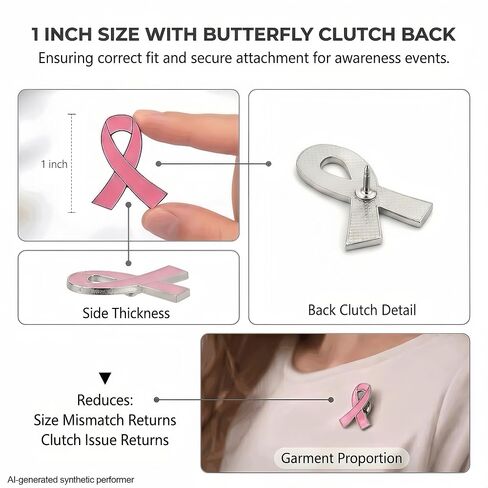 Pack of 10, Official Breast Cancer Awareness Pink Lapel Pin, Breast Cancer Gifts for Women by Crystal Lemon in Kuwait