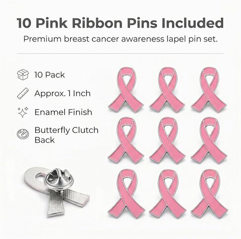 Pack of 10, Official Breast Cancer Awareness Pink Lapel Pin, Breast Cancer Gifts for Women by Crystal Lemon in Kuwait