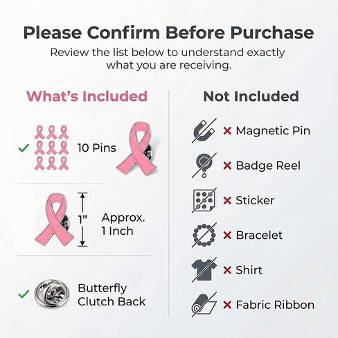 Pack of 10, Official Breast Cancer Awareness Pink Lapel Pin, Breast Cancer Gifts for Women by Crystal Lemon in Kuwait