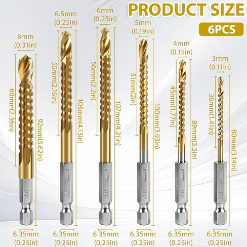 Titanium Coated HSS Twist Drill Bits - 3/4/5/6/6.5/8mm Hex Shank Grooving Side Cutting Split Tip Spiral Serrated Belt Saw Drill Bit Hole Saw Tool for Woodworking Wood Metal Plastic in Kuwait