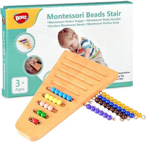 BOHS Montessori Bead Stair Set, 1-10 Counting, with Sorting Tray- Compact Educational Toy for Preschool Learning in Kuwait