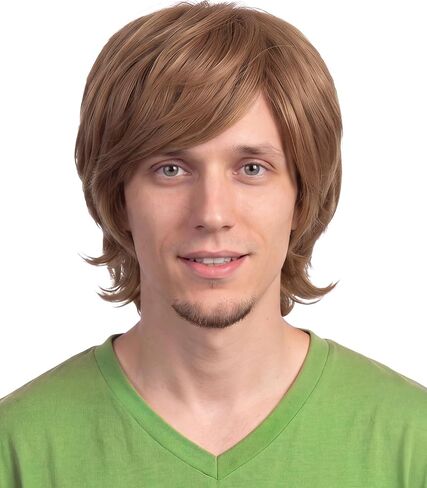 Yan Dream Men Adult Short Curly Wave Chestnut Brown Movie Costume Wig Halloween Party in Kuwait