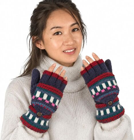Tribe Azure Fair Trade Gloves Winter Women Warm, Wool Mittens Womens, Convertible mitten, Cable Knit Womens Mittens Fleece in Kuwait