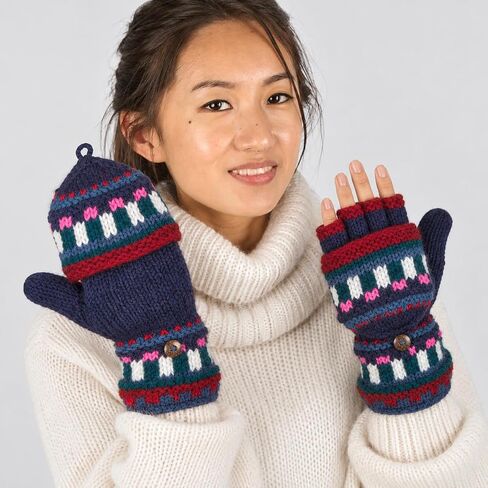 Tribe Azure Fair Trade Gloves Winter Women Warm, Wool Mittens Womens, Convertible mitten, Cable Knit Womens Mittens Fleece in Kuwait