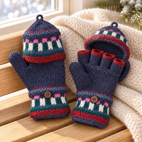 Tribe Azure Fair Trade Gloves Winter Women Warm, Wool Mittens Womens, Convertible mitten, Cable Knit Womens Mittens Fleece in Kuwait