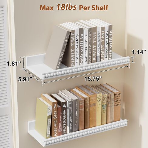 Alsonerbay Floating Shelves Wall Mounted Set of 2, Modern White Shelves with Lip, Wood Wall Shelves with Wooden Beads for Bedroom Living Room Bathroom Office and More White in Kuwait