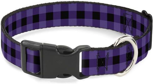 Buckle-Down Plastic Clip Collar - Buffalo Plaid Black/Purple - 1/2" Wide - Fits 8-12" Neck - Medium in Kuwait
