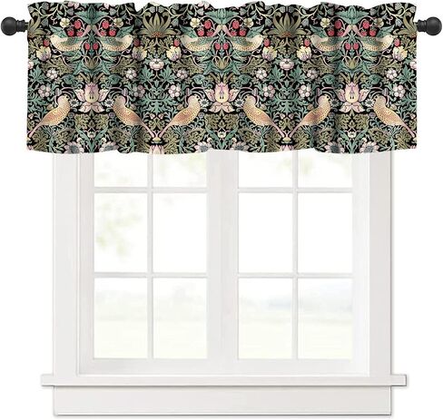 William Morris Kitchen Valance,Retro Flower Strawberry Thief Floral Printed Small Window Treatments for Kitchen Living Room Bathroom Cafe Decor Rod Pocket Vintage Valances 54x18 Inch, 1 Panel in Kuwait