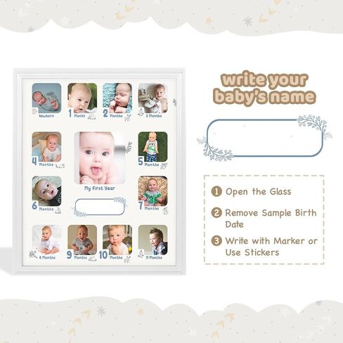 Collage Photo Frame for Baby First Year Keepsake, 12 Months Picture Frames for Baby Boy Girl Newborn 1st Birthday GiftsIdeas size 11 x 13 x 1 inch with 13 Slots for Home Decor in White Frame Wood in Kuwait