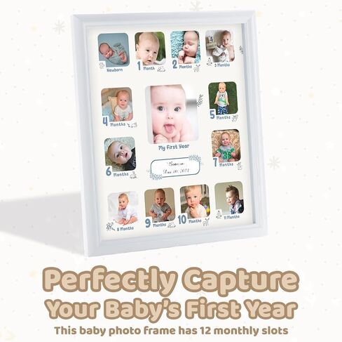 Collage Photo Frame for Baby First Year Keepsake, 12 Months Picture Frames for Baby Boy Girl Newborn 1st Birthday GiftsIdeas size 11 x 13 x 1 inch with 13 Slots for Home Decor in White Frame Wood in Kuwait